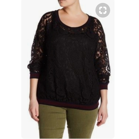 Harlowe & Graham Contrast Trim Lace Sweatshirt - Picture 2 of 5